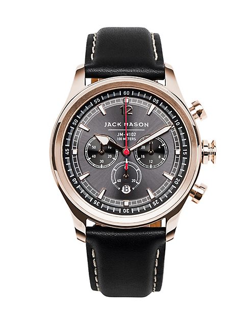 Jack Mason - Nautical Chronograph Gray Dial Leather Strap Watch