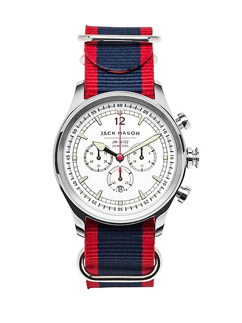 Jack Mason - Nautical Stainless Steel Chronograph Striped Strap Watch