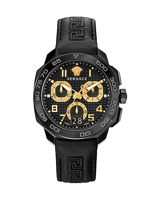 Versace - Dylos Stainless Steel Leather Strap Chronograph Watch