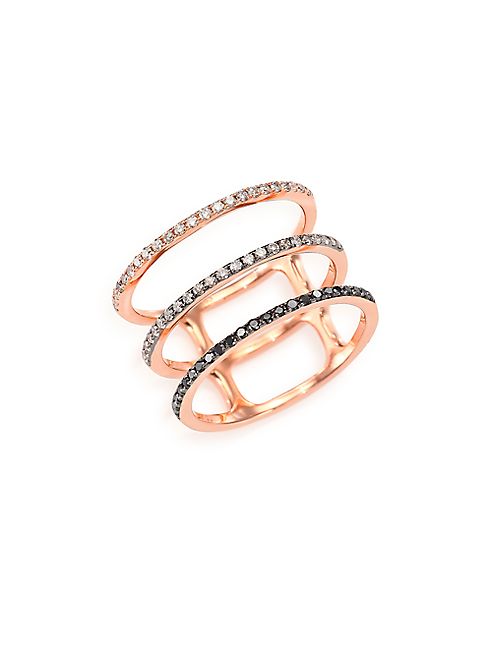 EF Collection - Black/White Diamond & 14K Rose Gold Fade Triple-Band Ring