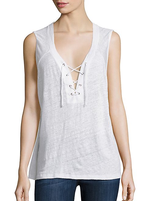 MONROW - Lace-Up Linen Tank Top