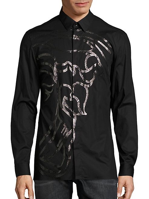 Versace Collection - Traditional-Fit Half-Medusa Button-Down Shirt