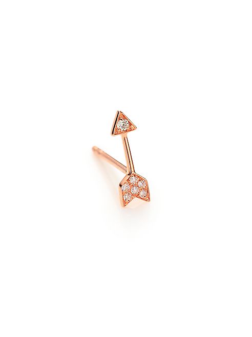 EF Collection - Diamond & 14K Rose Gold Single Arrow Stud Earring