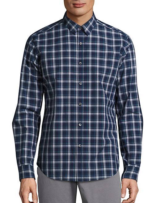 Theory - Zack Saarland Long Sleeve Plaid Cotton Shirt