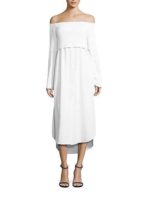 DKNY - Off-the-Shoulder Button Through Sweater Overlay Dress