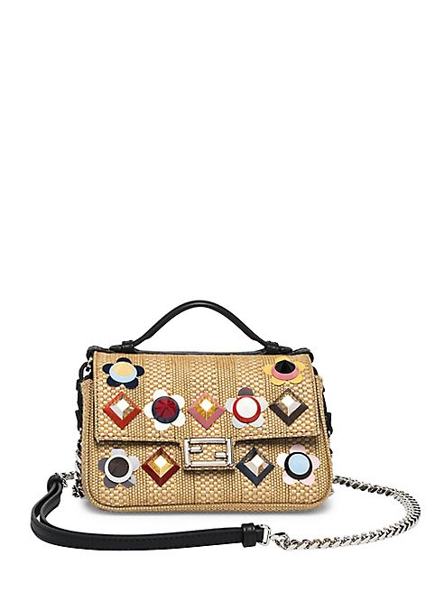 Fendi - Mini Floral Studded Woven Shoulder Bag