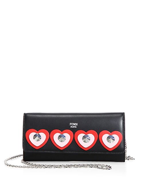 Fendi - 2Jours Heart Studs Leather Chain Wallet