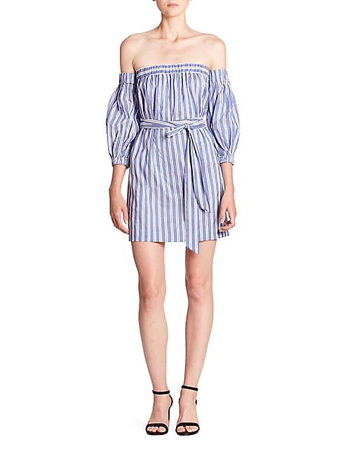 MILLY - Striped Cotton & Silk Off-The-Shoulder Dress