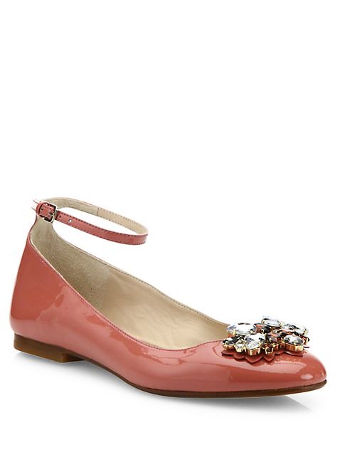 L.K. Bennett - Ninon Embellished Patent Leather Ankle-Strap Flats