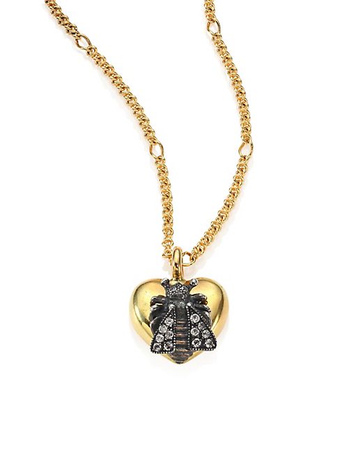 Gucci - Bee & Heart Grey Diamond & 18K Yellow Gold Pendant Necklace