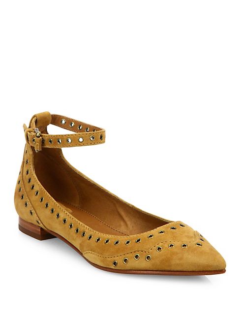 Frye - Sienna Grommeted Suede Ankle-Strap Flats