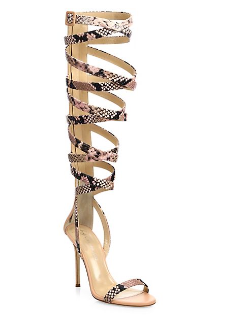 Giuseppe Zanotti - Giuseppe for Jennifer Lopez 105 Snake-Print Leather Lace-Up Sandals