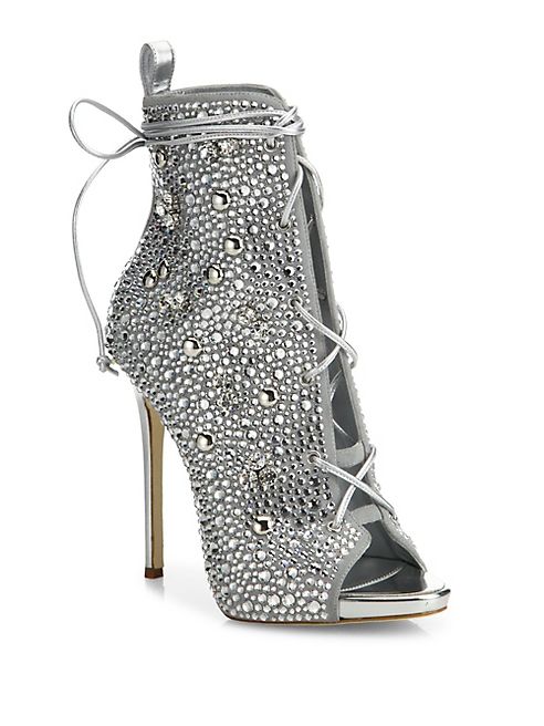 Giuseppe Zanotti - Giuseppe for Jennifer Lopez 110 Crystal-Embellished Suede Lace-Up Booties