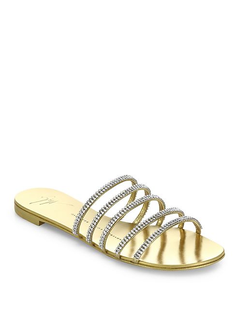 Giuseppe Zanotti - Strappy Crystal-Embellished Metallic Leather Slides