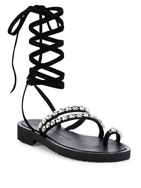 Giuseppe Zanotti - Crystal-Embellished Suede Lace-Up Sandals