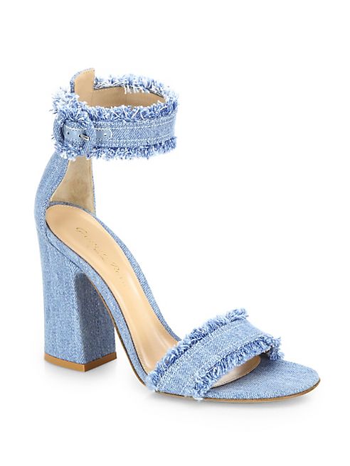 Gianvito Rossi - Kiki Frayed Denim Ankle-Strap Block-Heel Sandals