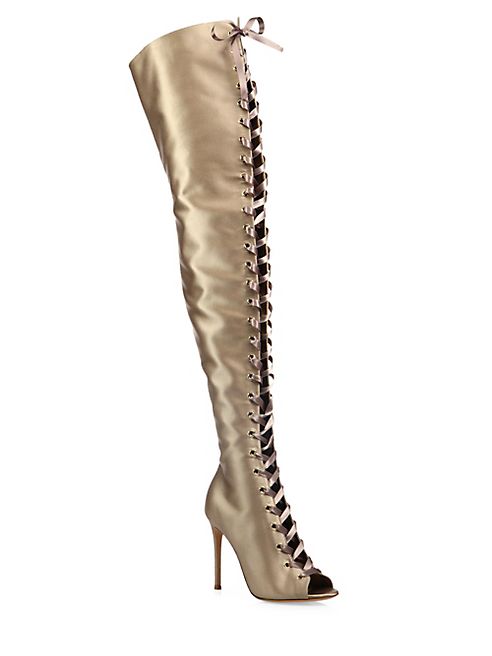 Gianvito Rossi - Marie Satin Over-The-Knee Lace-Up Peep Toe Boots