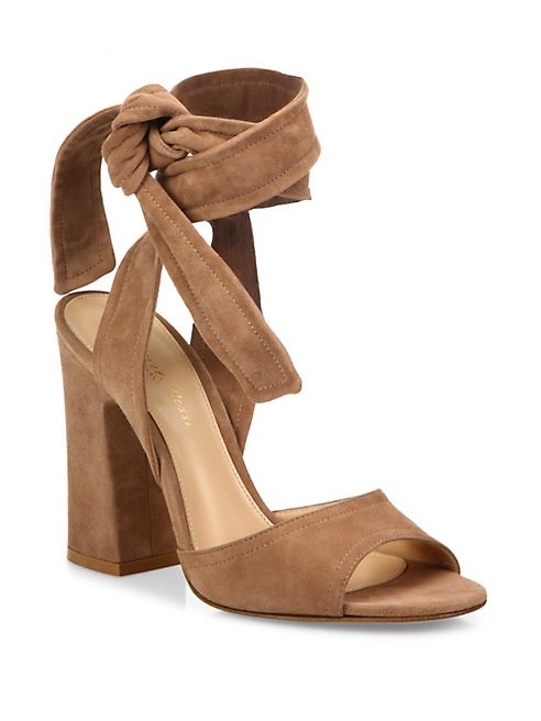 Gianvito Rossi - Nika Suede Ankle-Wrap Block Heel Sandals