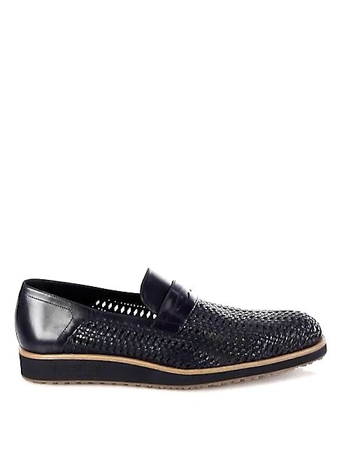 A. Testoni - Open Woven Leather Dress Loafers