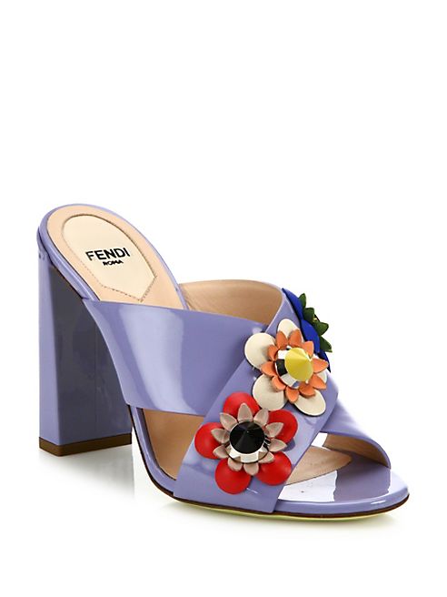 Fendi - Flowerland Embellished Patent Leather Mules