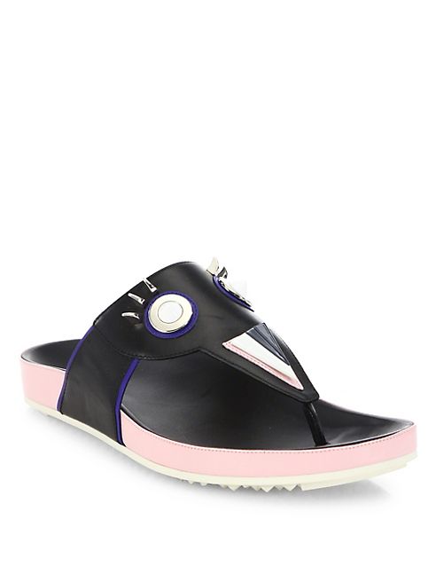 Fendi - Faces Studded Leather Thong Sandals