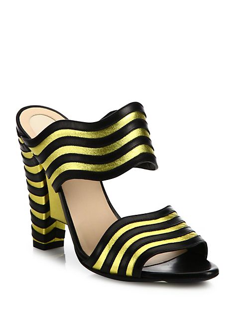 Fendi - Waves Striped Leather Mules