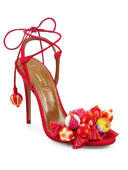 Aquazzura - Tropicana Embellished Suede Sandals