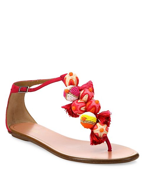 Aquazzura - Tropicana Embellished Suede T-Strap Sandals