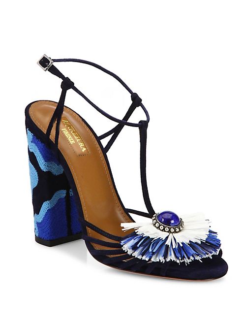 Aquazzura - Samba Embellished Suede Block Heel Sandals