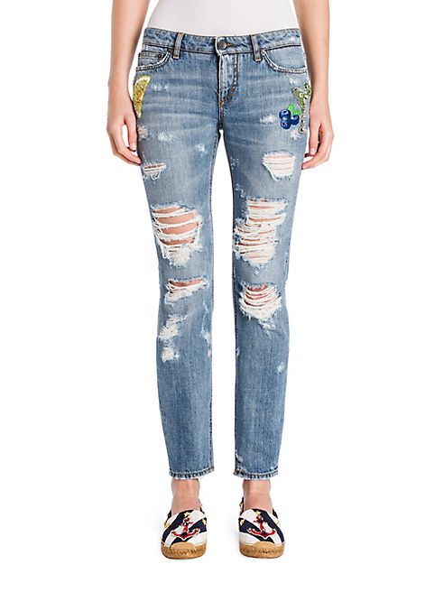 Dolce & Gabbana - Distressed Embellished Denim Jeans