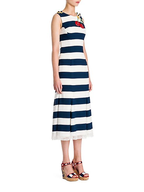 Dolce & Gabbana - Striped Embroidered Midi Dress