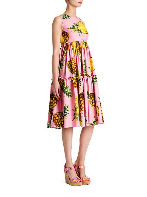 Dolce & Gabbana - Cotton Poplin Pineapple Print Tier Dress