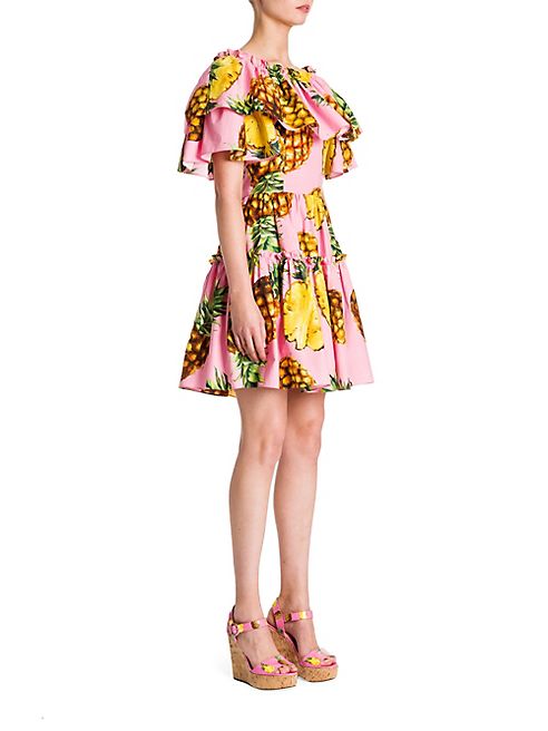 Dolce & Gabbana - Cotton Poplin Pineapple-Print Ruffle Dress