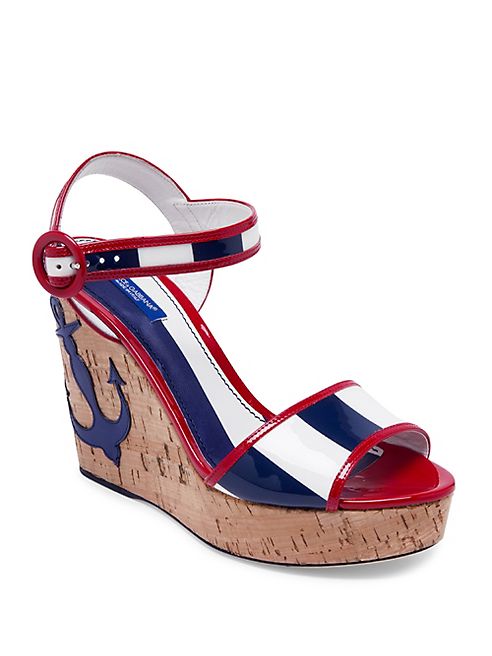 Dolce & Gabbana - Anchor Patent Leather Cork Wedge Sandals