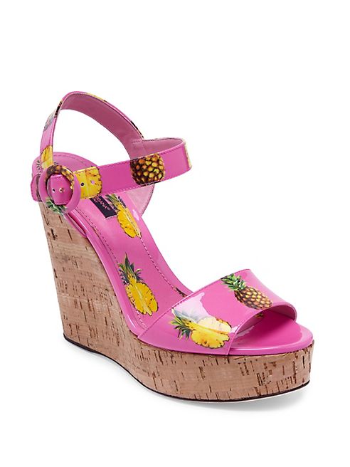 Dolce & Gabbana - Pineapple Patent Leather & Cork Wedge Sandals