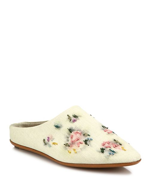 The Row - Bea Embroidered Raffia Mules