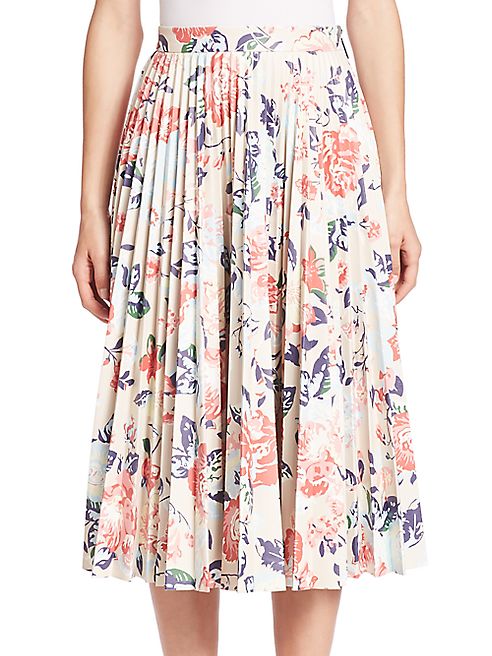 MSGM - Pleated Floral-Print Skirt