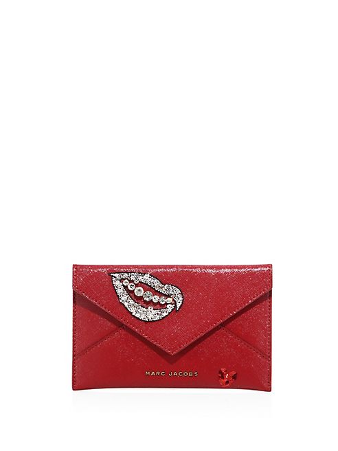 Marc Jacobs - Hand To Heart Embellished Leather Envelope Clutch