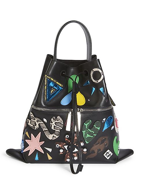 KENZO - Cory Badge Patch Leather Bucket Backpack