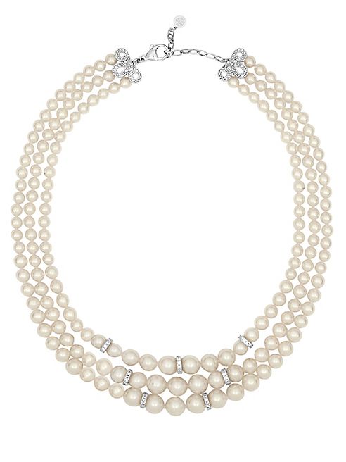 Majorica - Social 6-10MM Organic Pearl & Crystal Three-Row Strand Necklace