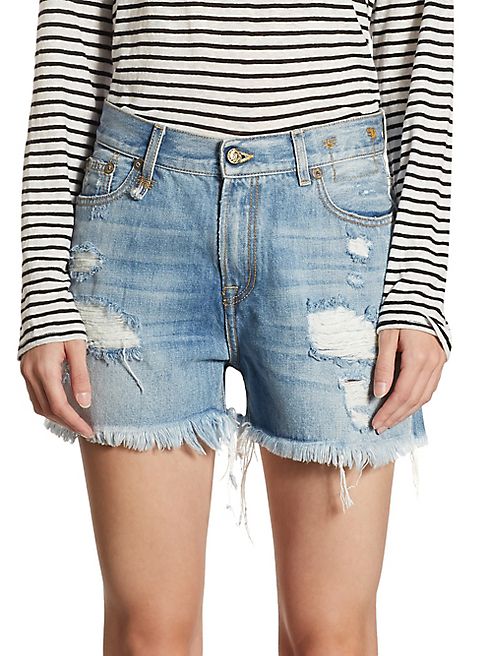 R13 - Shredded Slouch Denim Shorts