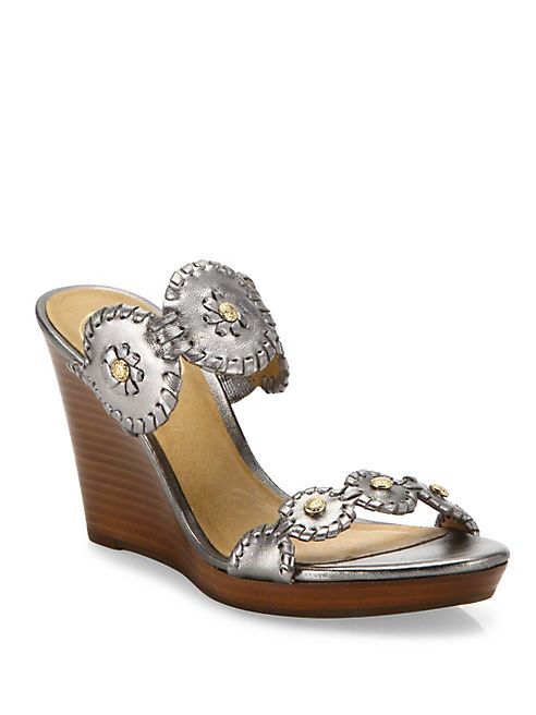 Jack Rogers - Jr Layne Whipstitch Metallic Leather Wedge Sandals