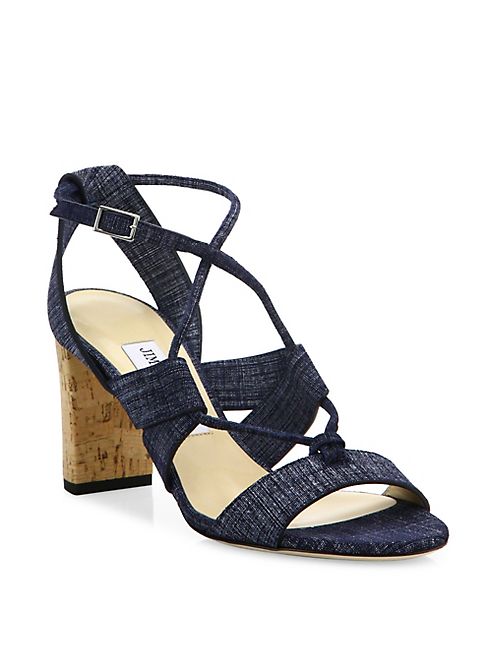 Jimmy Choo - Margo Cork-Heel Denim Lace-Up Sandals