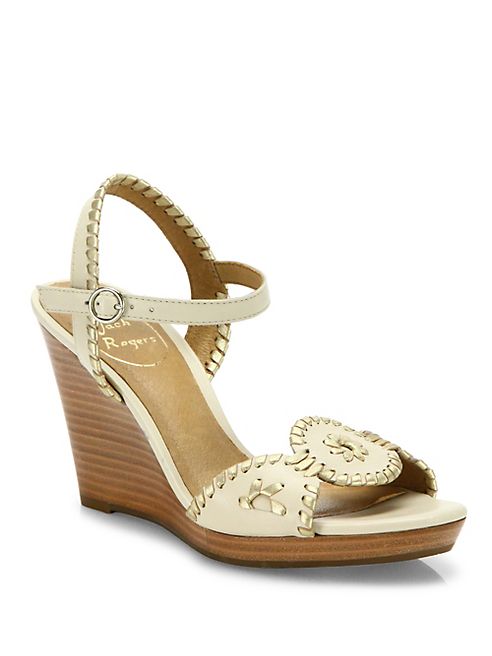 Jack Rogers - Clare Whipstitch Leather Ankle-Strap Wedge Sandals