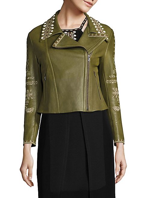 Yigal Azrouel - Embroidered Leather Moto Jacket