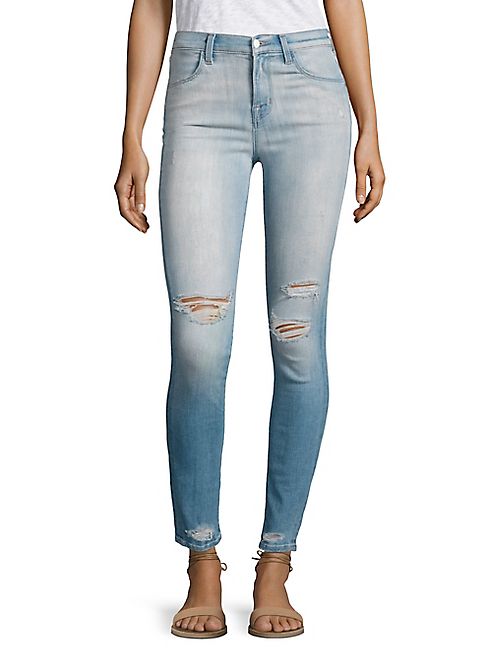 J BRAND - Maria High-Rise Distressed Skinny Jeans/Superstar Destruct