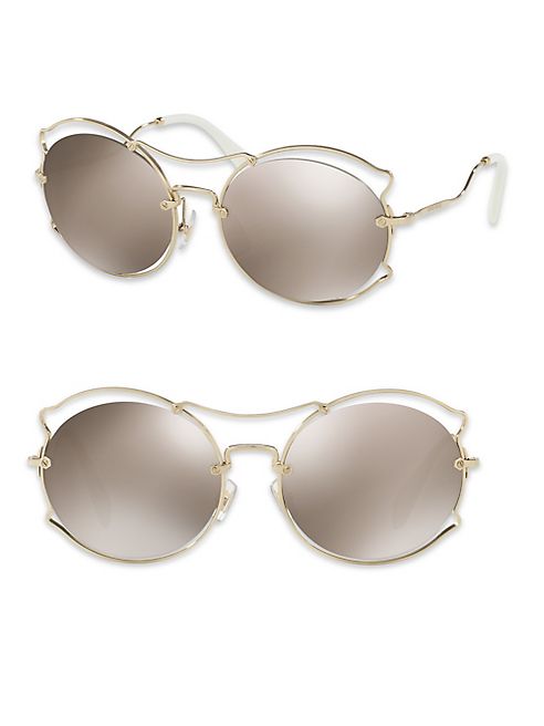 Miu Miu - 57MM Wire-Trim Mirrored Round Sunglasses