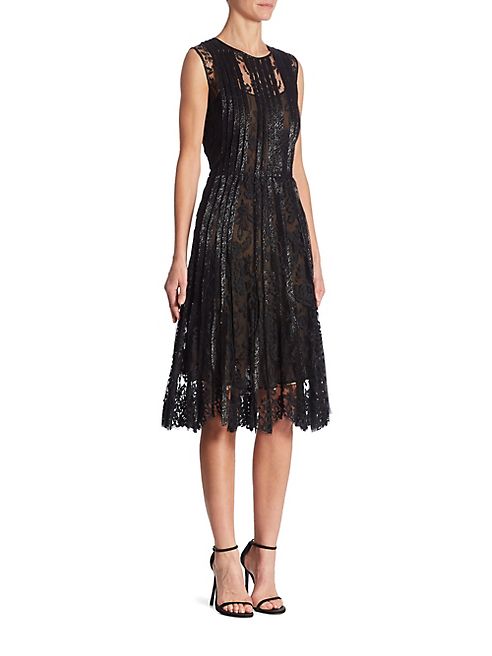 Oscar de la Renta - Pleated Lace Dress