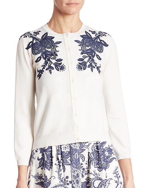 Oscar de la Renta - Floral Embroidered Cardigan