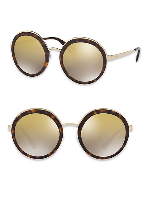 Prada - 54MM Round Metal-Trim Mirrored Sunglasses